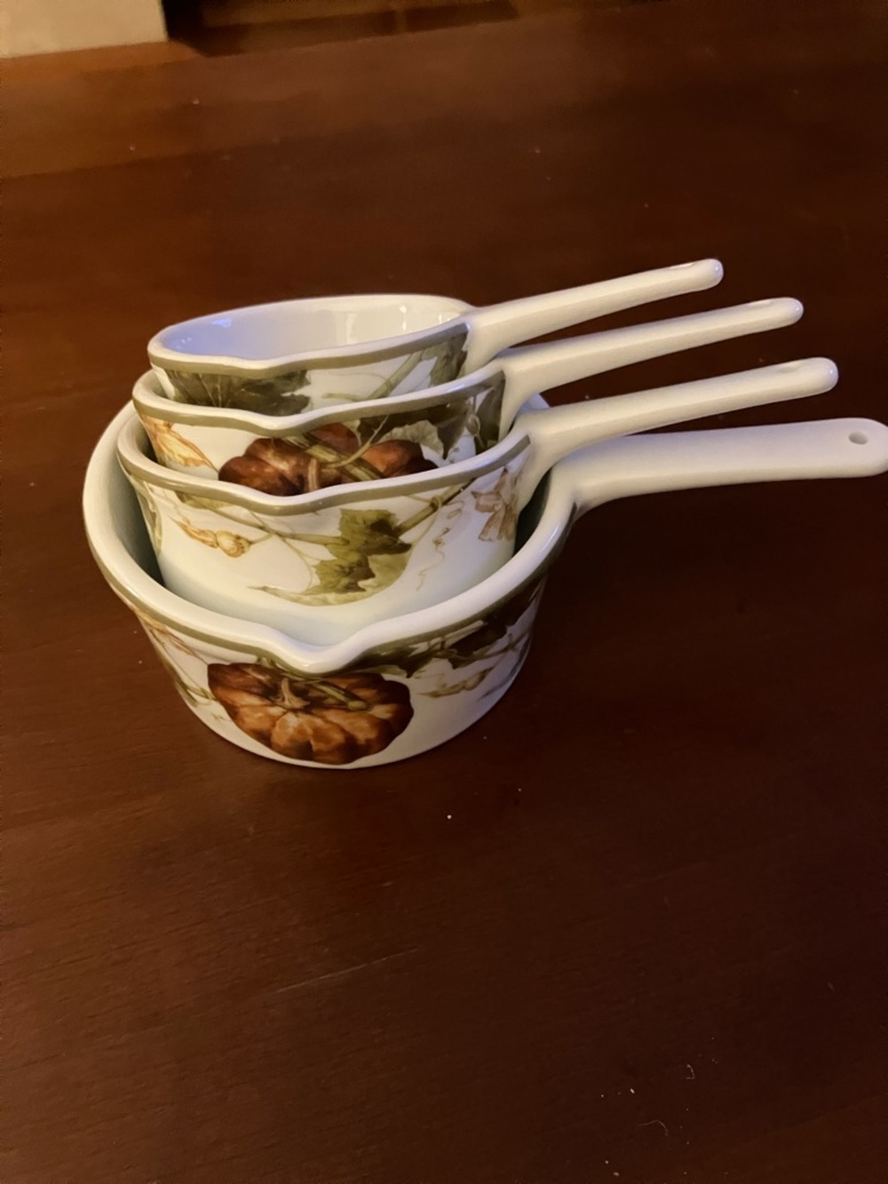Williams-Sonoma Botanical Pumpkin Fall measuring cups ceramic set of 4 EUC HTF
